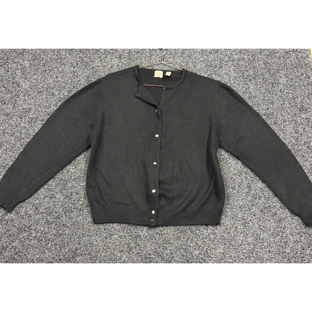 Gap Cardigan Women L Black Lambswool Angora Blend Button Front Vintage Classic